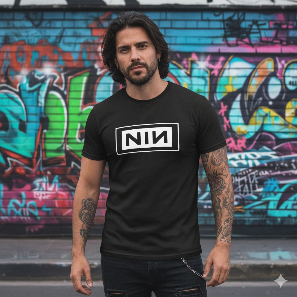 Polera Negra NIN / Nine Inch Nails Estampada 100% Algodón Estilo Rock-2