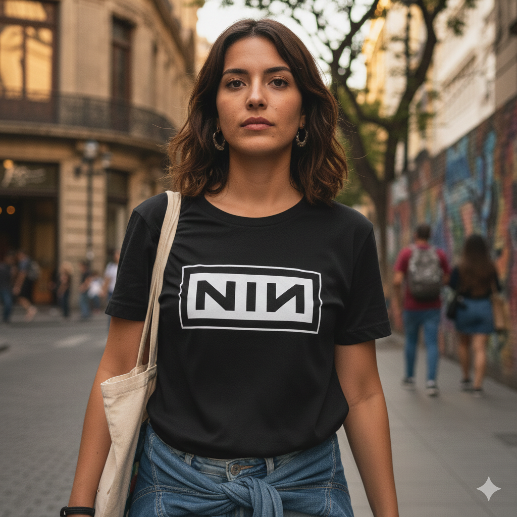 Polera Negra NIN / Nine Inch Nails Estampada 100% Algodón Estilo Rock-3