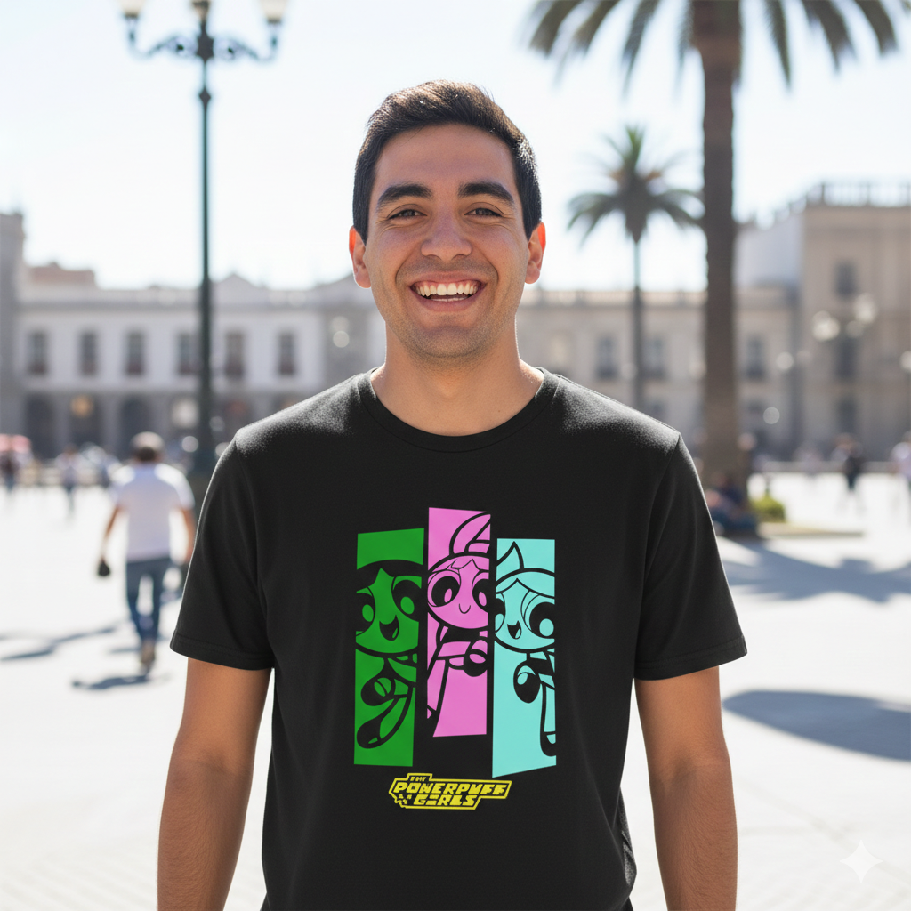 Polera Negra Las Chicas Superpoderosas Estampada 100% Algodón Estilo Cartoon-5