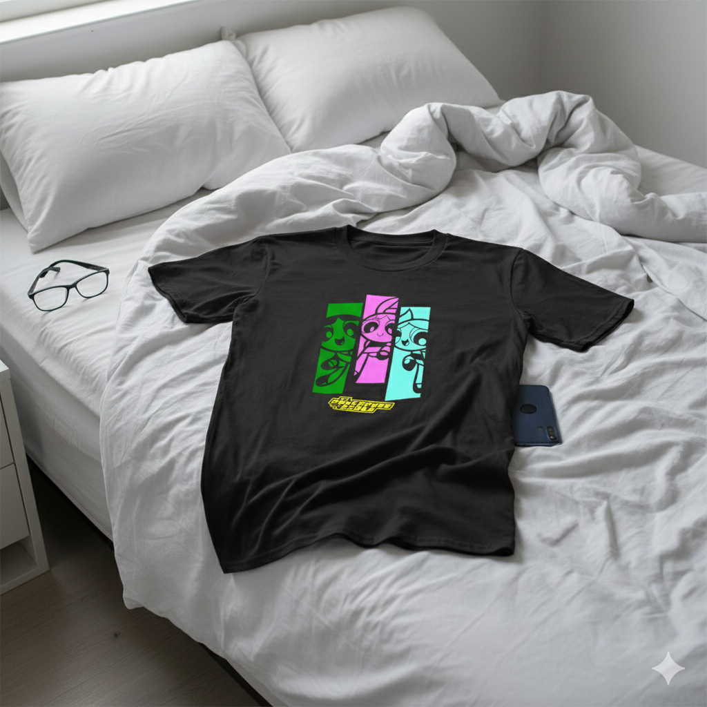 Polera Negra Las Chicas Superpoderosas Estampada 100% Algodón Estilo Cartoon-6