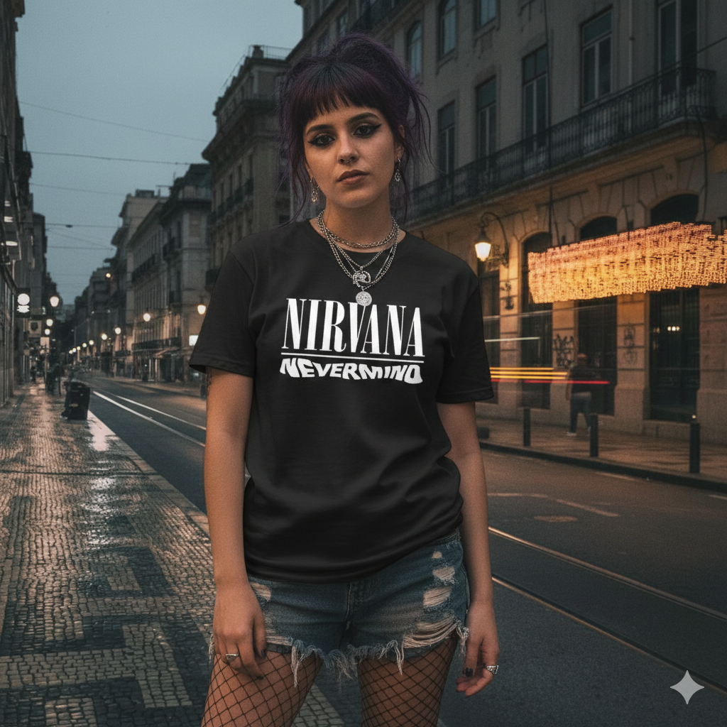 Polera Negra Nirvana Nevermind Estampada 100% Algodón Estilo Grunge Rock-4