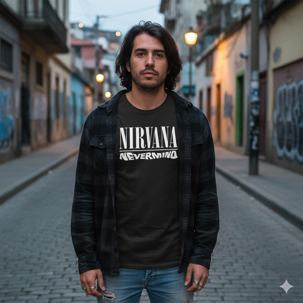 Polera Negra Nirvana Nevermind Estampada 100% Algodón Estilo Grunge Rock-5