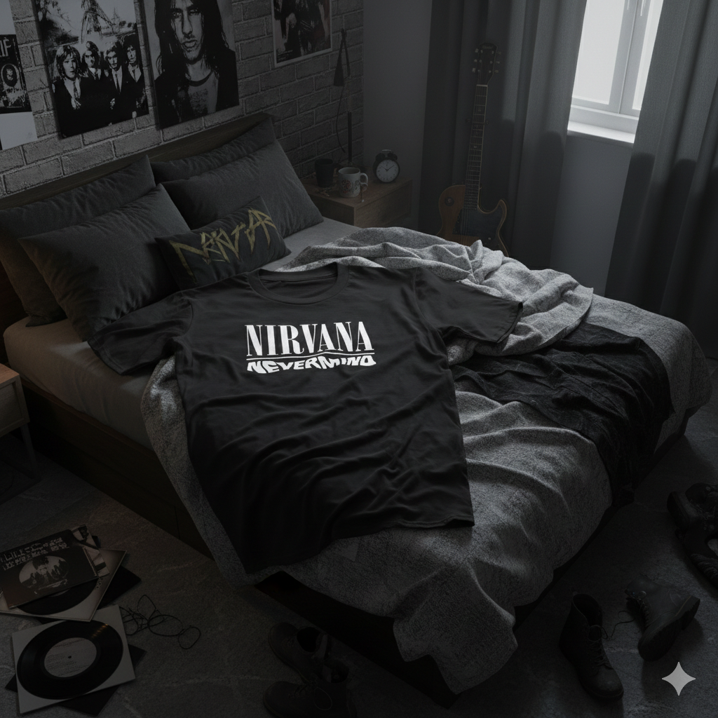 Polera Negra Nirvana Nevermind Estampada 100% Algodón Estilo Grunge Rock-6