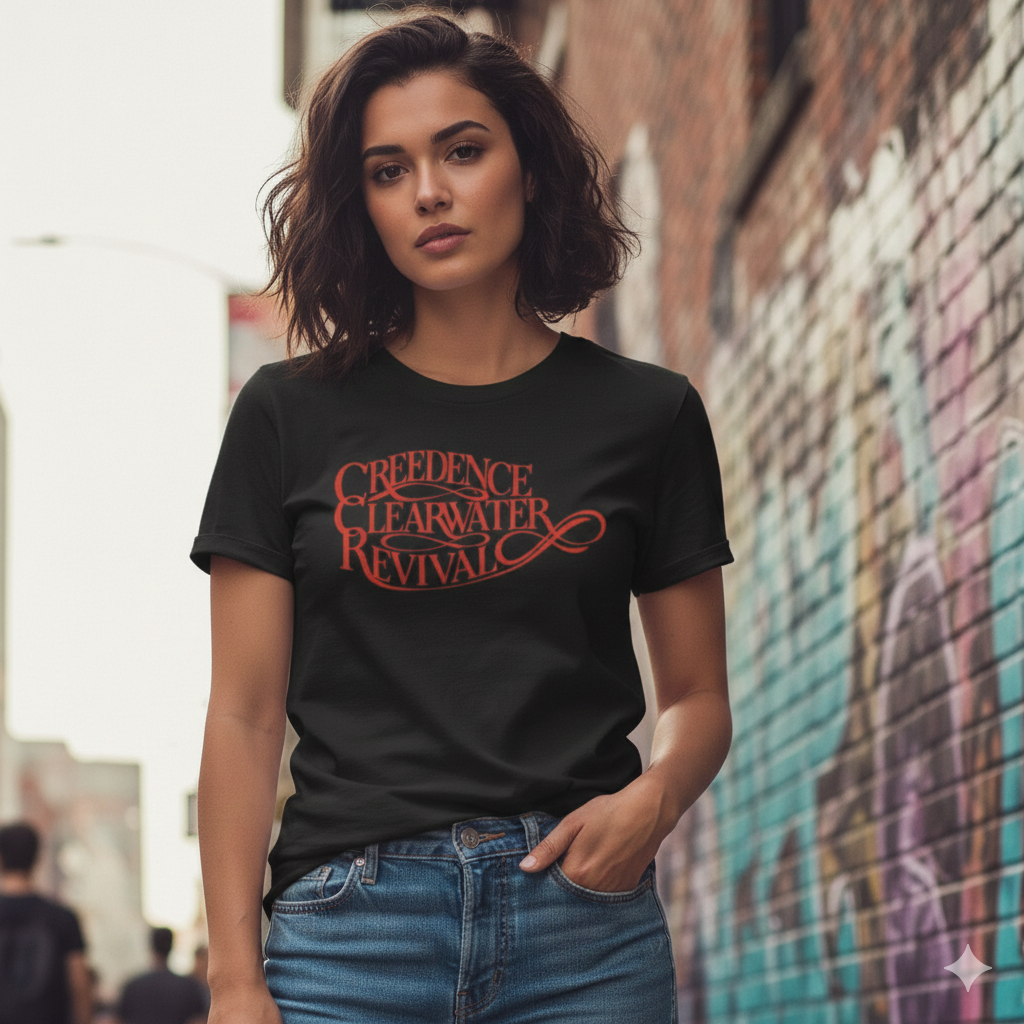 Polera Negra Creedence Clearwater Revival - Estampada 100% Algodón Estilo Rock-3
