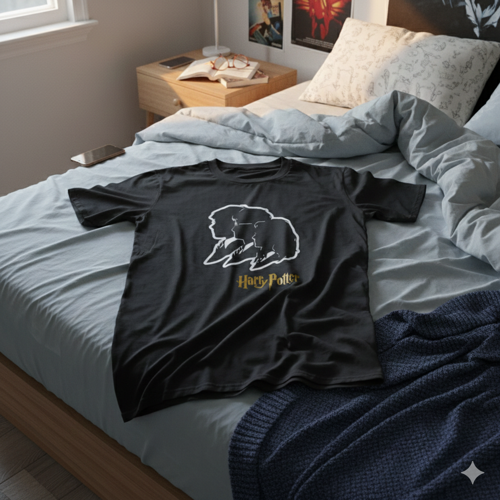 Polera Negra Harry Potter / El Trío de Oro Estampada 100% Algodón Estilo Películas-6