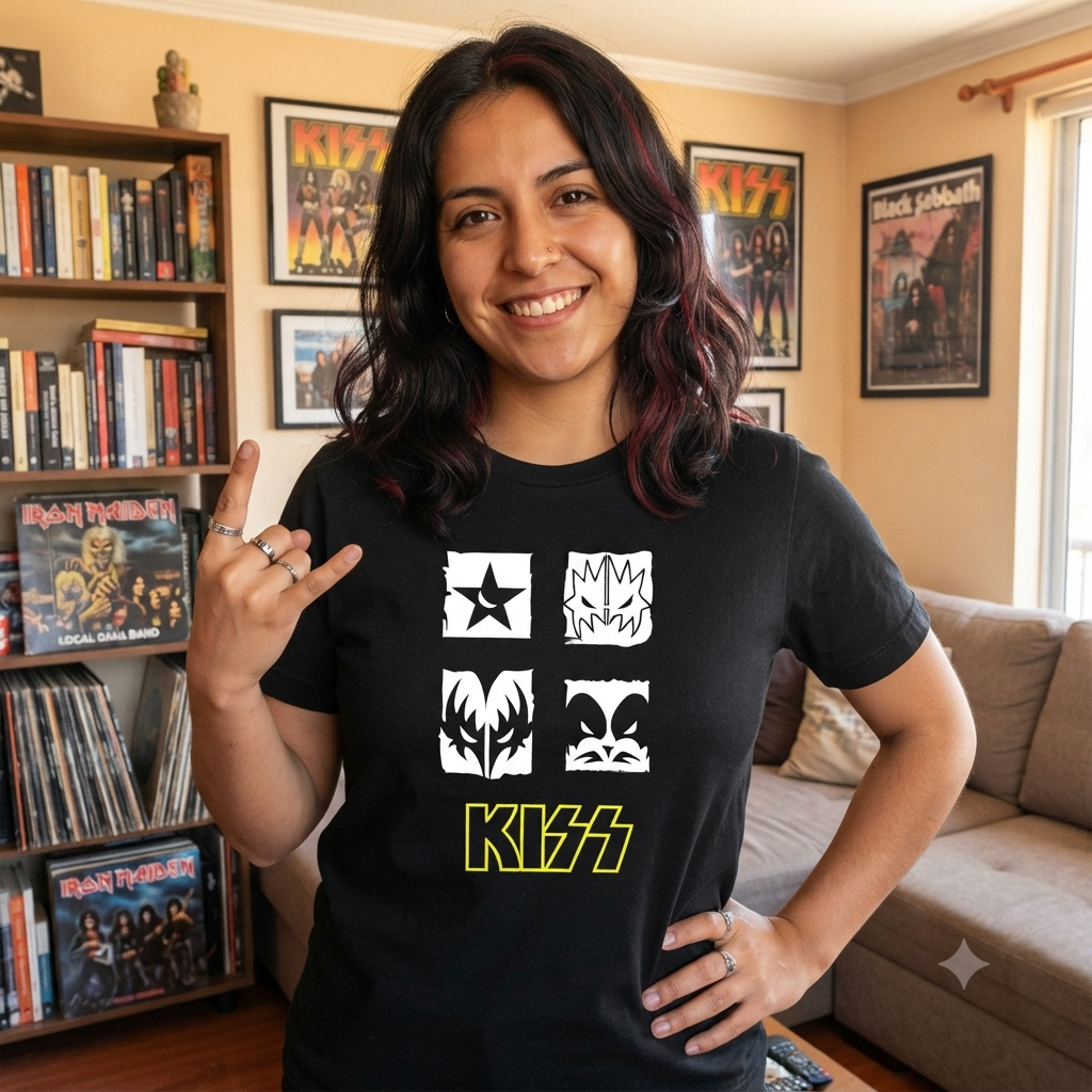 Polera Negra Kiss Integrantes Estampada 100% Algodón Estilo Rock-3
