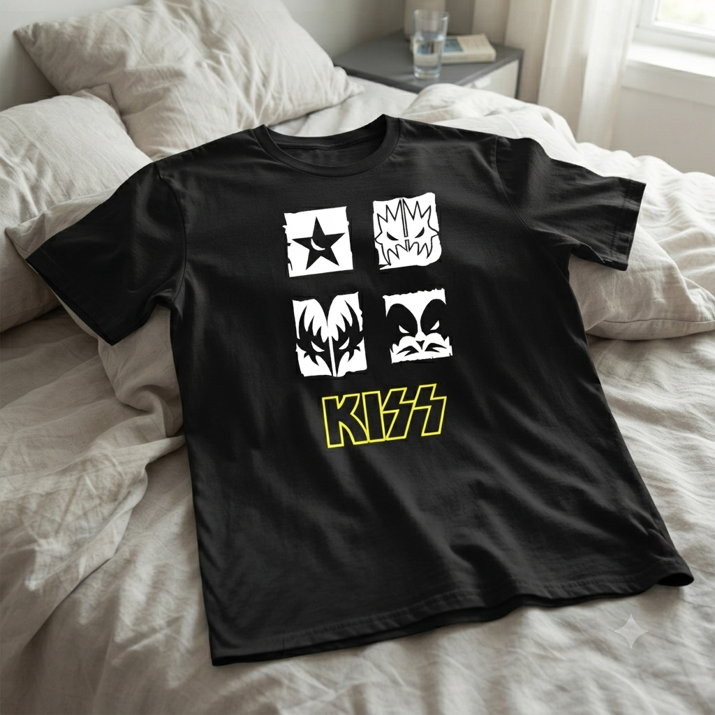 Polera Negra Kiss Integrantes Estampada 100% Algodón Estilo Rock-4
