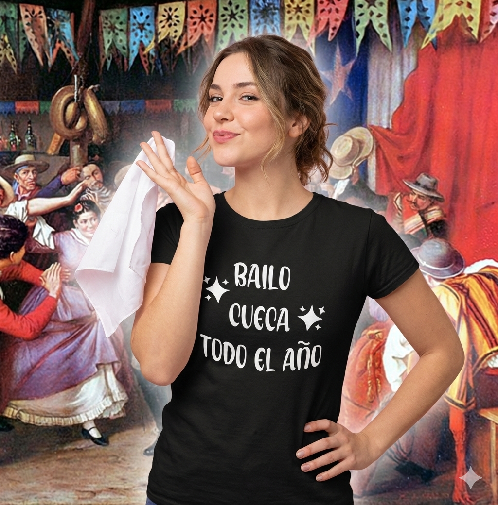 Polera Negra Bailo Cueca Todo El Año - Estampada 100% Algodón estilo-3