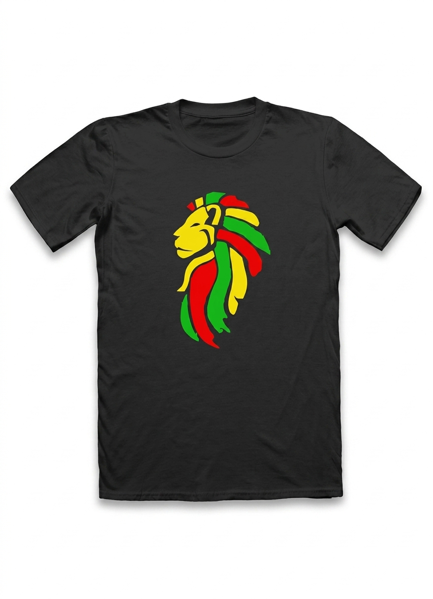 Polera Negra León de Judá Rastafari Estampada 100% Algodón Estilo Reggae-0