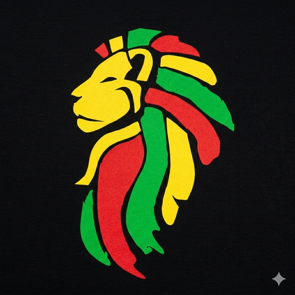 Polera Negra León de Judá Rastafari Estampada 100% Algodón Estilo Reggae-1
