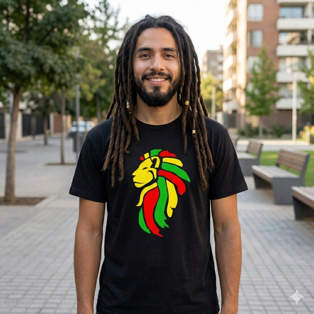 Polera Negra León de Judá Rastafari Estampada 100% Algodón Estilo Reggae-2