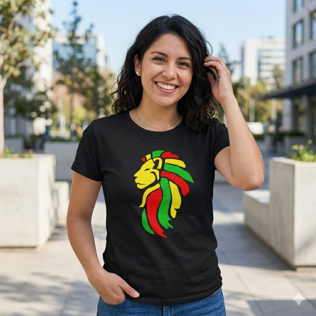Polera Negra León de Judá Rastafari Estampada 100% Algodón Estilo Reggae-3