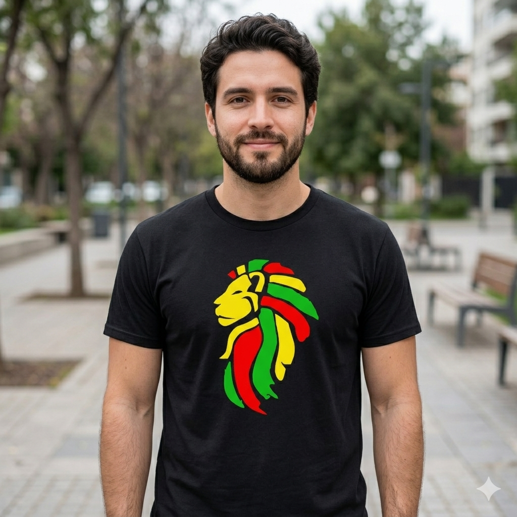 Polera Negra León de Judá Rastafari Estampada 100% Algodón Estilo Reggae-4