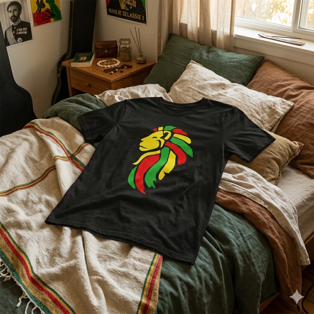 Polera Negra León de Judá Rastafari Estampada 100% Algodón Estilo Reggae-6
