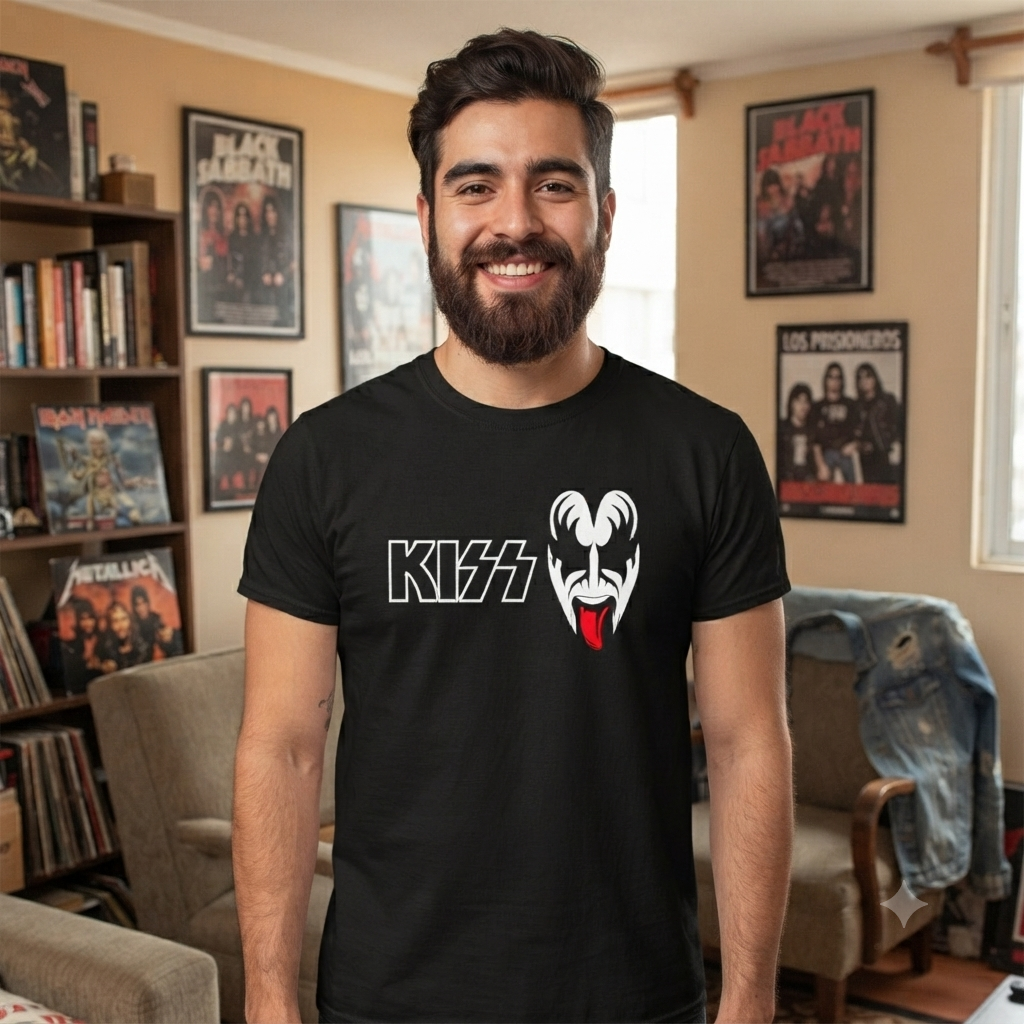 Polera Negra Kiss Gene Simmons Estampada 100% Algodón Estilo Rock-2