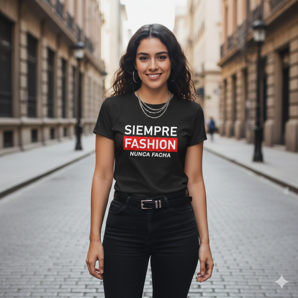 Polera Negra Siempre Fashion Nunca Facha Estampada 100% Algodón Estilo Antifa-2