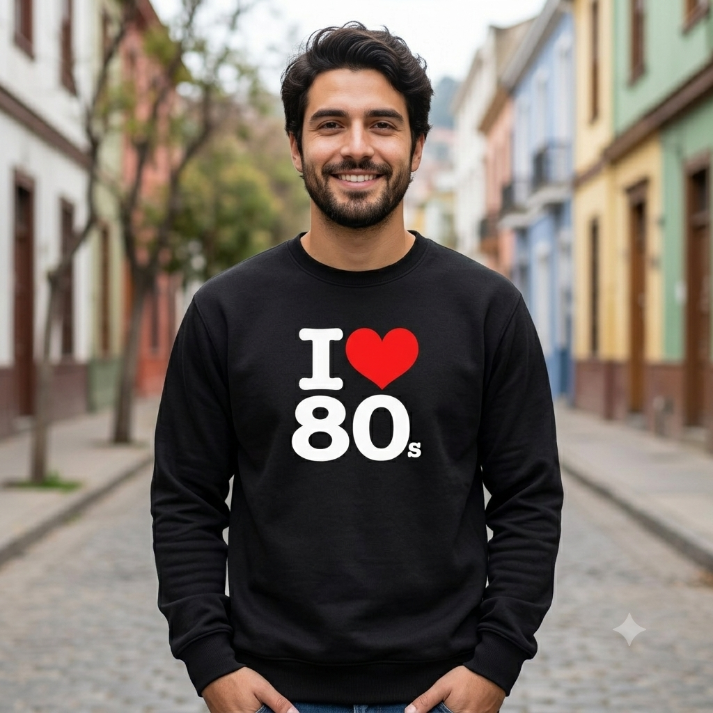 Polerón Negro I Love 80s Estampado Estilo ochentero-2