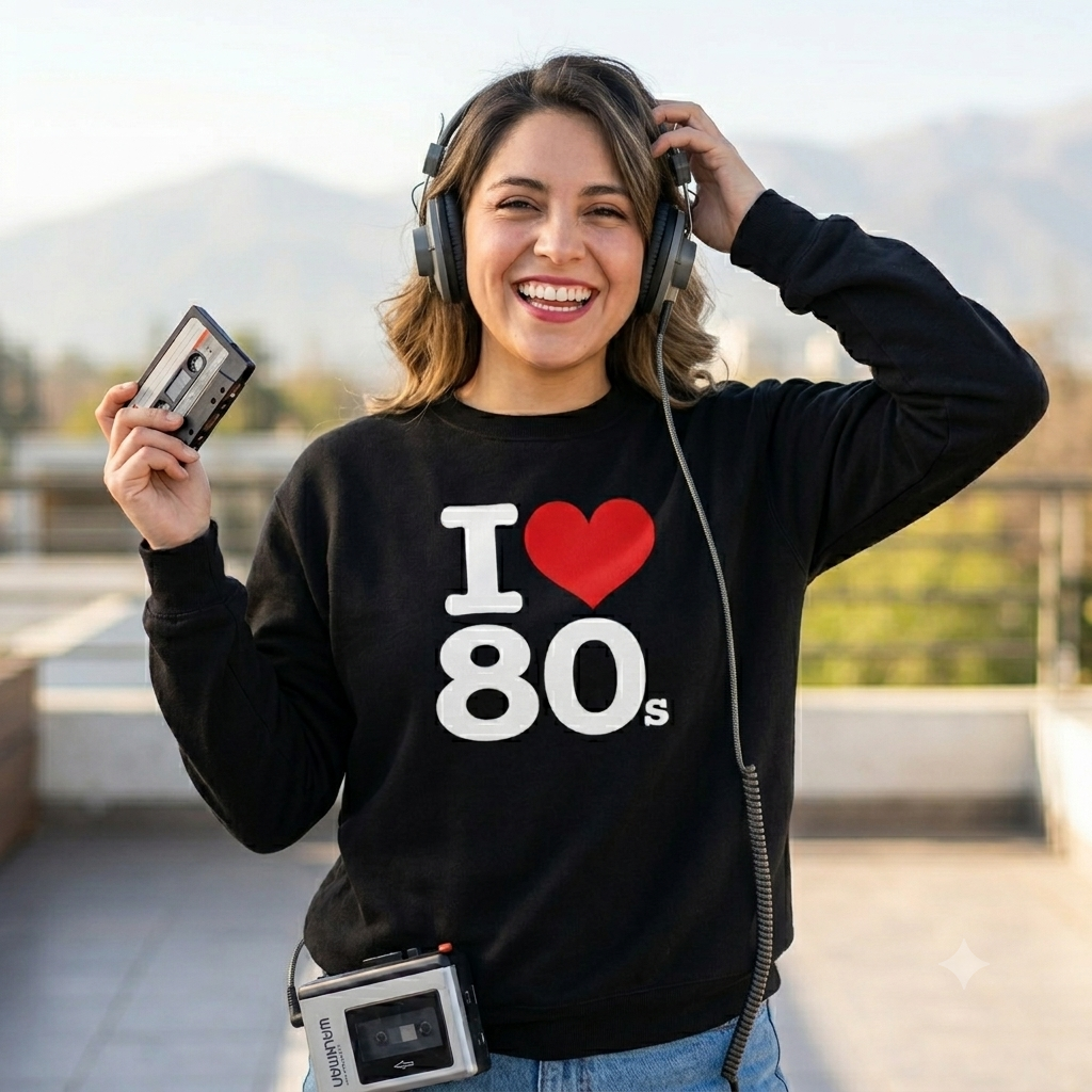 Polerón Negro I Love 80s Estampado Estilo ochentero-3