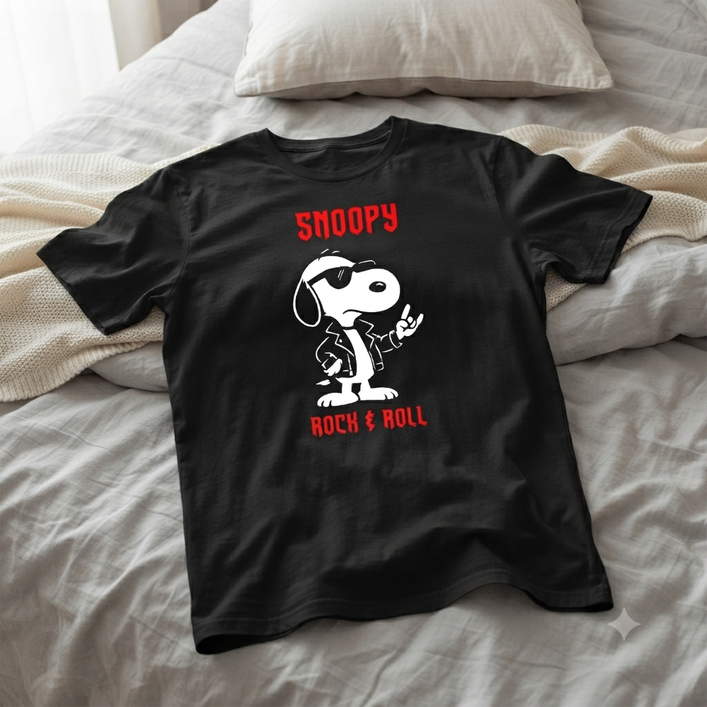 Polera Negra Snoopy Rock And Roll Estampada 100% Algodón Estilo Rock-4