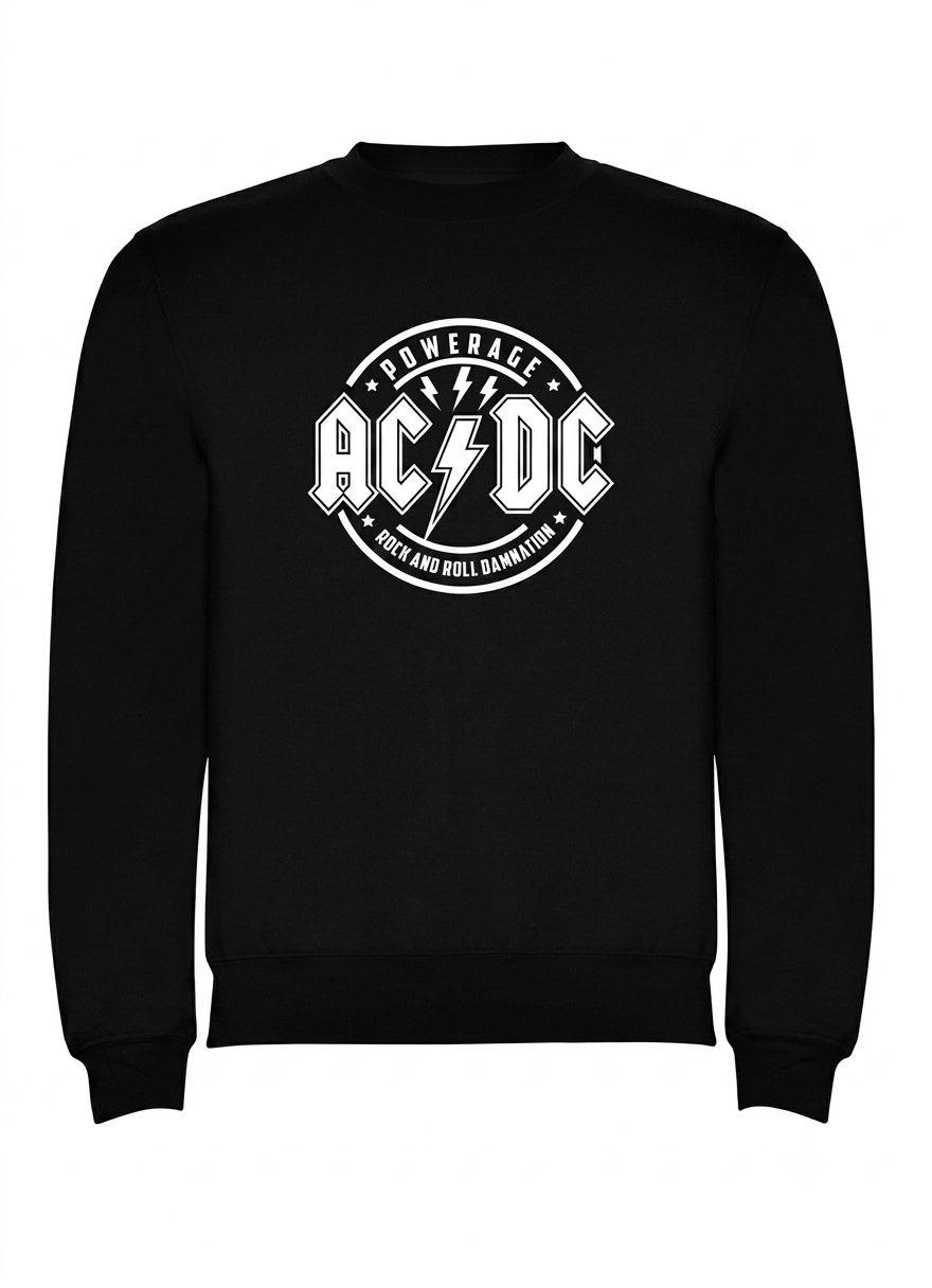 Polerón Negro AC/DC Estampado Estilo Rock-0