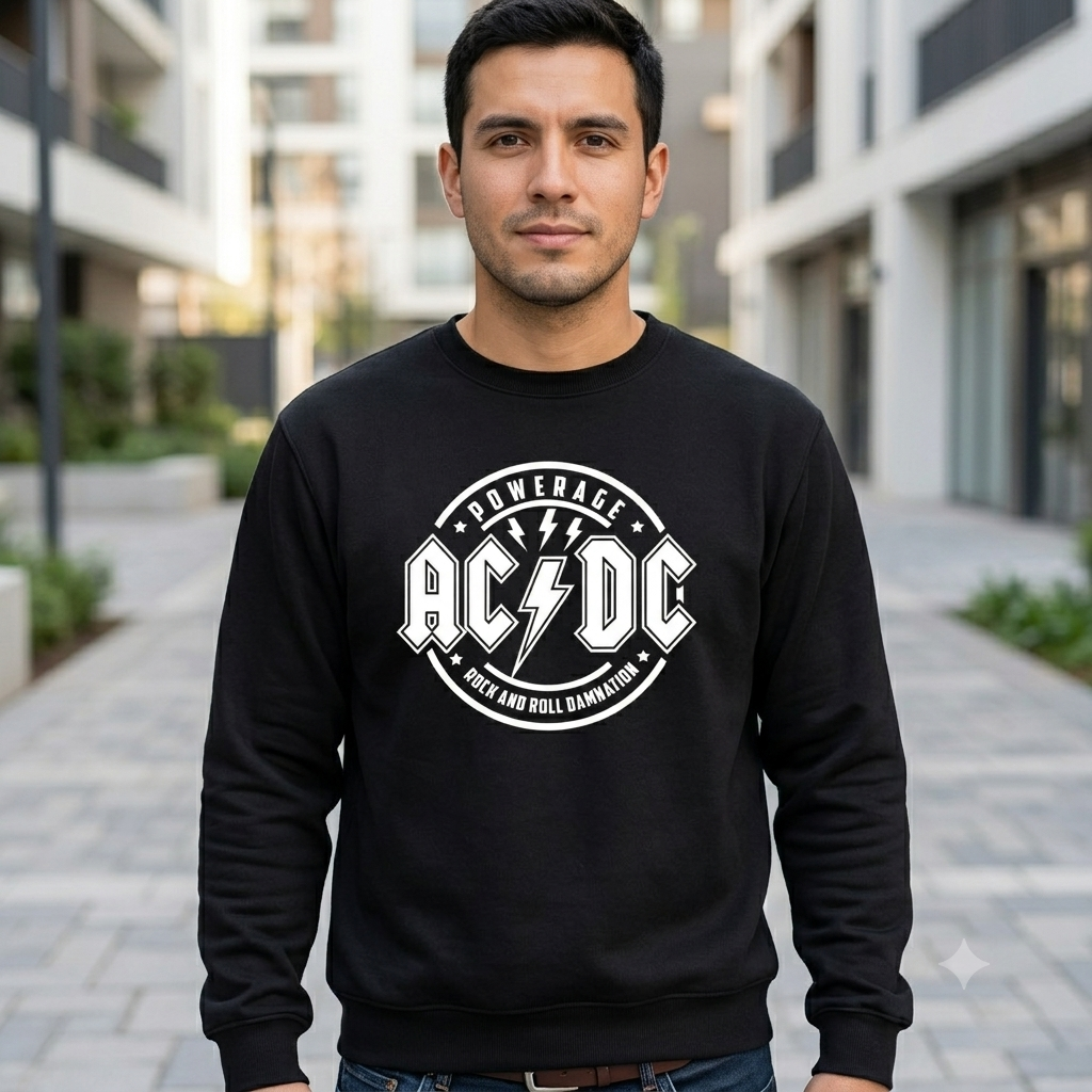 Polerón Negro AC/DC Estampado Estilo Rock-2