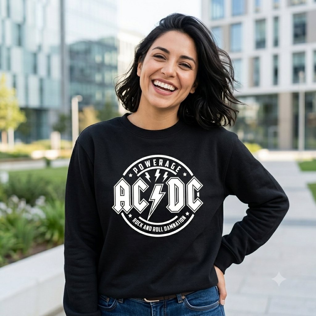 Polerón Negro AC/DC Estampado Estilo Rock-3