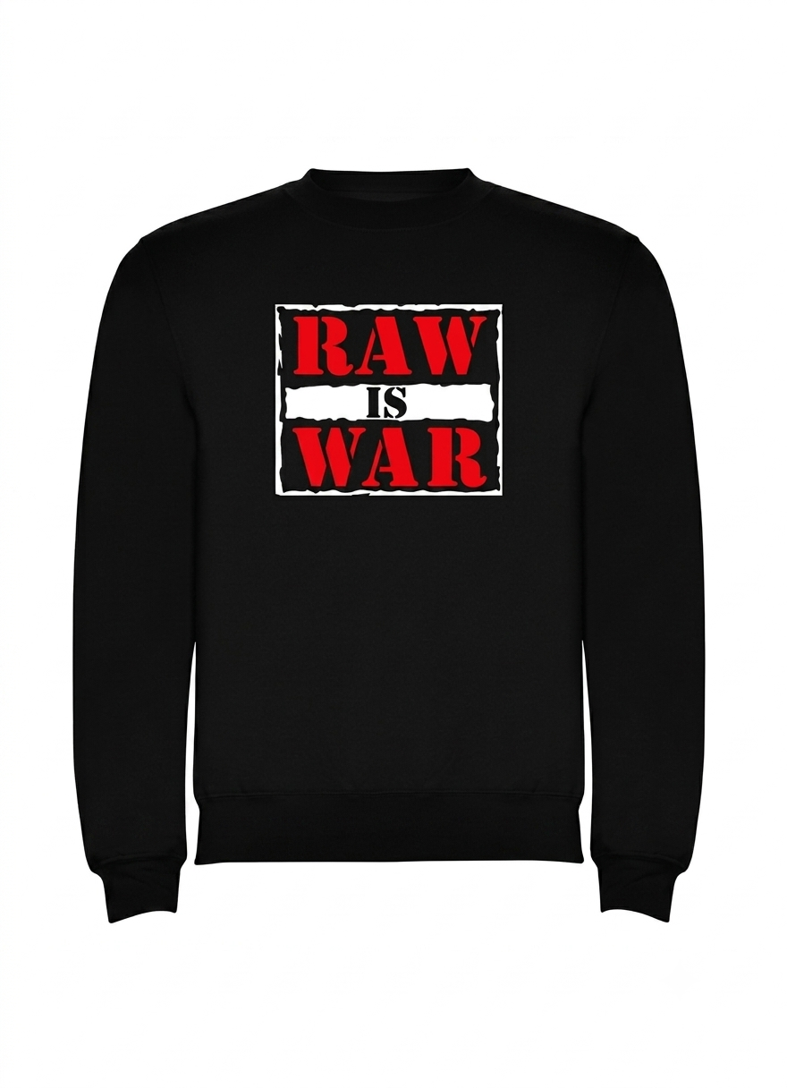 Polerón Negro Raw Is War Estampado Estilo Lucha Libre-0