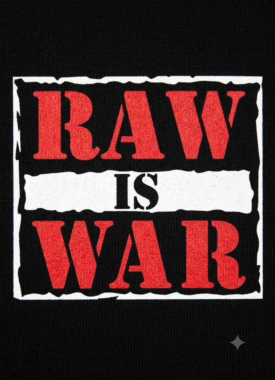 Polerón Negro Raw Is War Estampado Estilo Lucha Libre-1