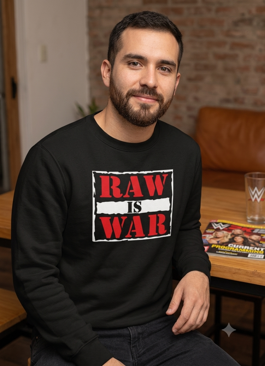 Polerón Negro Raw Is War Estampado Estilo Lucha Libre-2