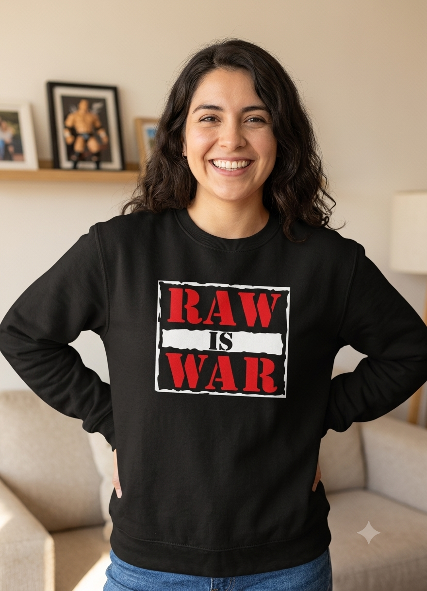 Polerón Negro Raw Is War Estampado Estilo Lucha Libre-3