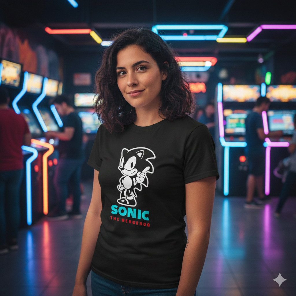 Polera Negra Sonic The Hedgehog Estampada 100% Algodón Estilo Juegos Retro-2