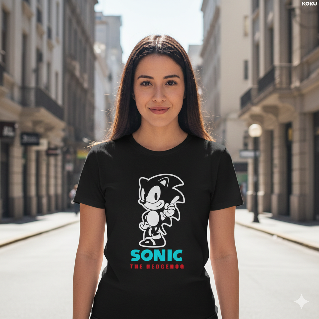 Polera Negra Sonic The Hedgehog Estampada 100% Algodón Estilo Juegos Retro-4