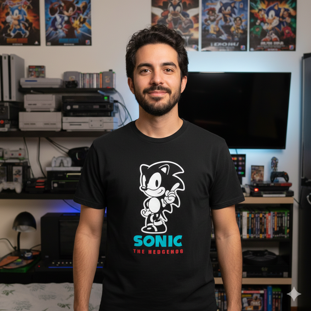 Polera Negra Sonic The Hedgehog Estampada 100% Algodón Estilo Juegos Retro-5