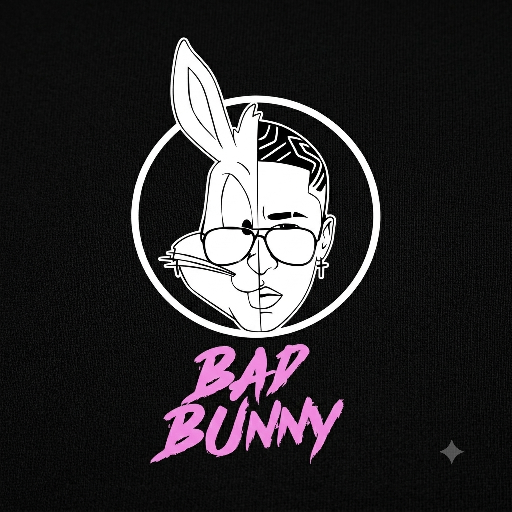 Polerón Negro Bad Bunny / Bugs Bunny Estampado Estilo Urbano-1
