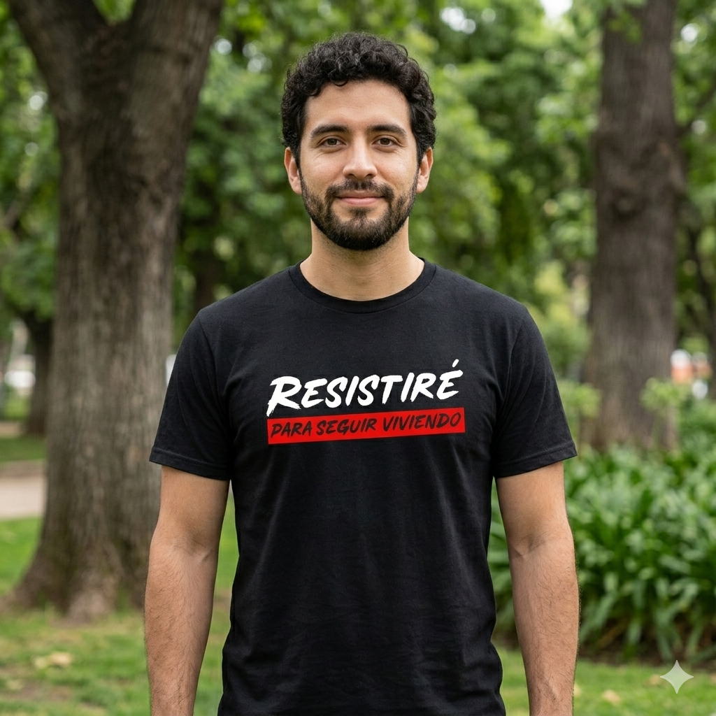 Polera Negra Resistiré Para Seguir Viviendo Estampada 100% Algodón Chile-2