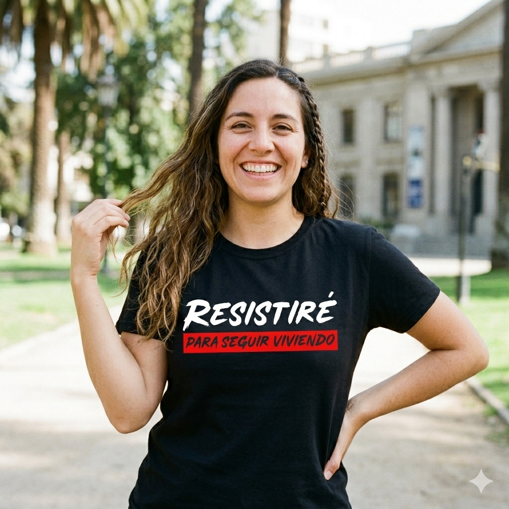 Polera Negra Resistiré Para Seguir Viviendo Estampada 100% Algodón Chile-3