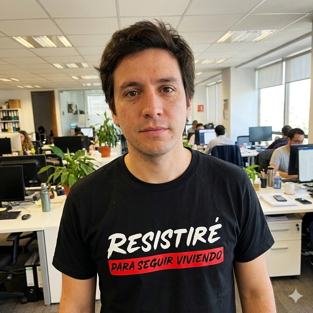 Polera Negra Resistiré Para Seguir Viviendo Estampada 100% Algodón Chile-4
