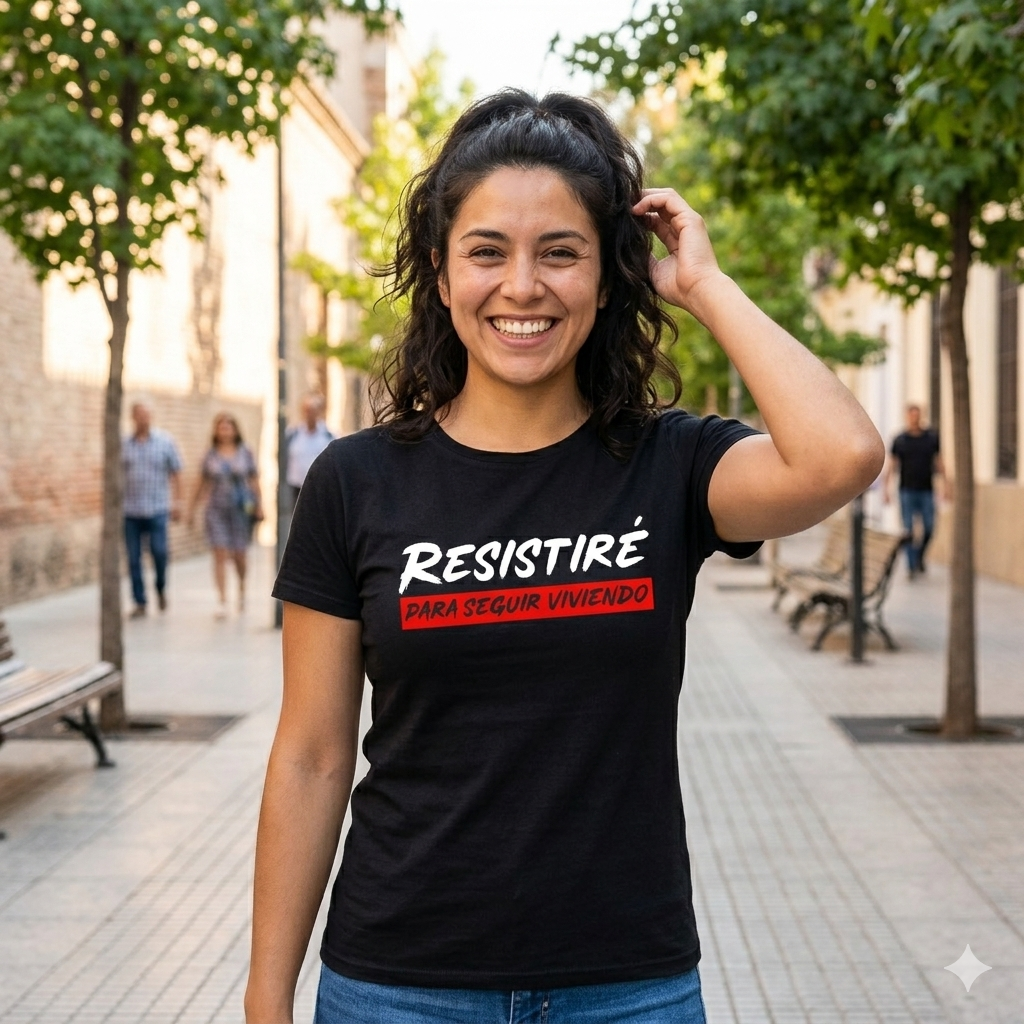 Polera Negra Resistiré Para Seguir Viviendo Estampada 100% Algodón Chile-5