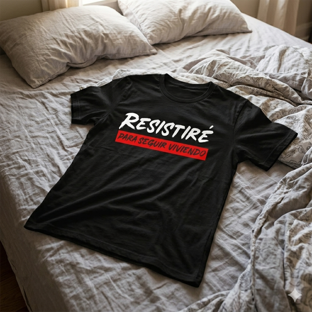 Polera Negra Resistiré Para Seguir Viviendo Estampada 100% Algodón Chile-6