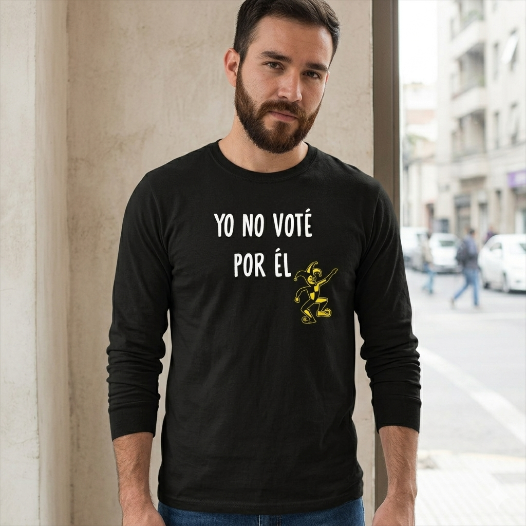 Polera Manga Larga Yo No Voté Por Él en amarillo Estampada 100% Algodón-2