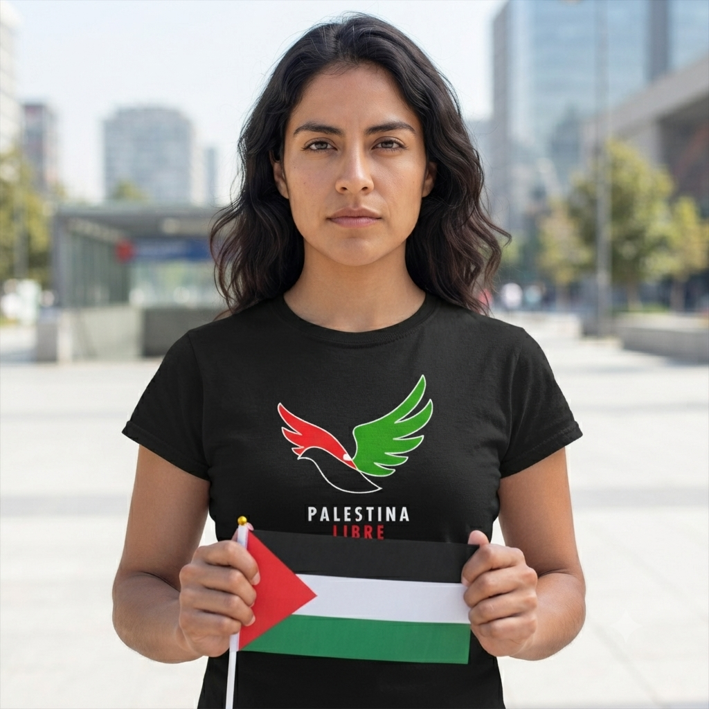 Polera Negra Palestina Libre Estampada 100% Algodón No + Genocidio-3