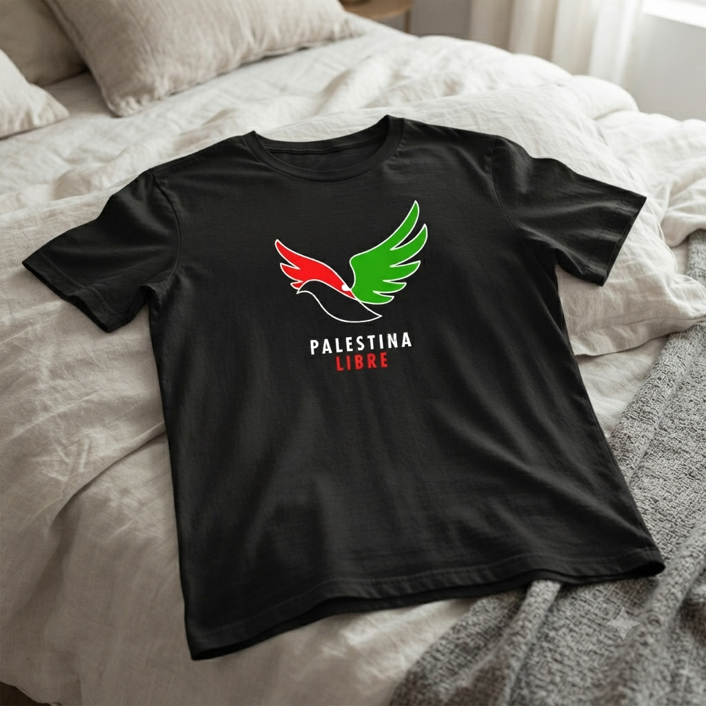 Polera Negra Palestina Libre Estampada 100% Algodón No + Genocidio-4
