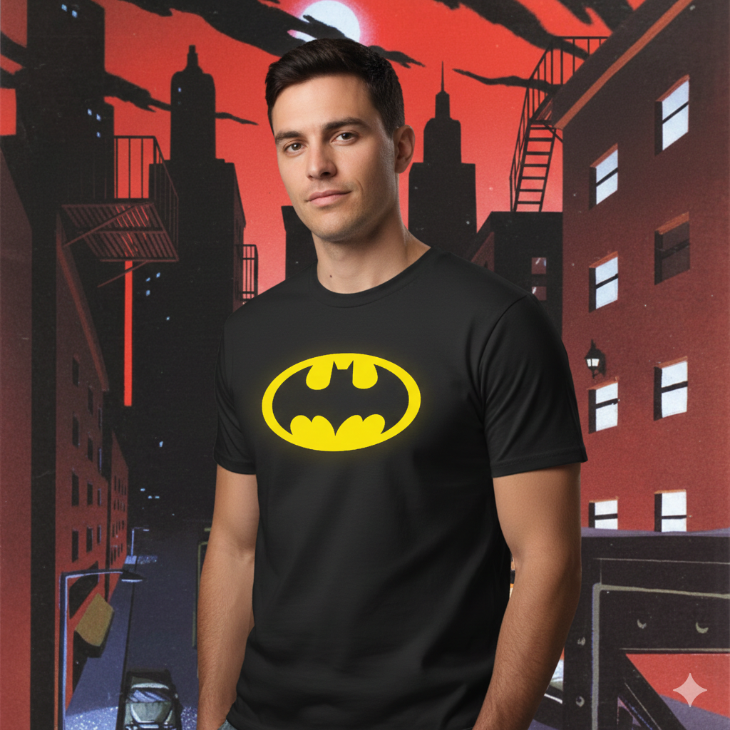 Polera Negra Batman Logo Clásico Estampada 100% Algodón estilo-2
