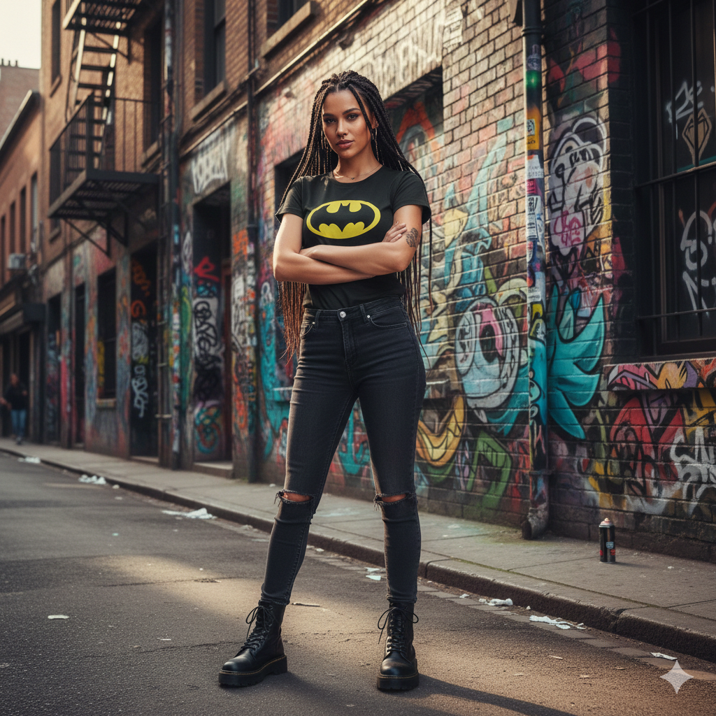 Polera Negra Batman Logo Clásico Estampada 100% Algodón estilo-3