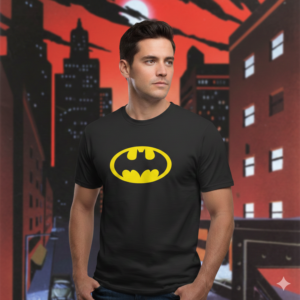 Polera Negra Batman Logo Clásico Estampada 100% Algodón estilo-4