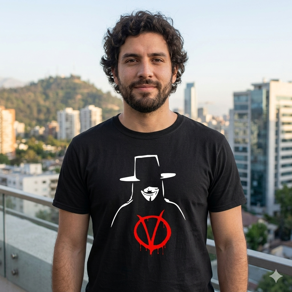 Polera Negra V de Vendetta Estampada 100% Algodón Estilo Películas-2