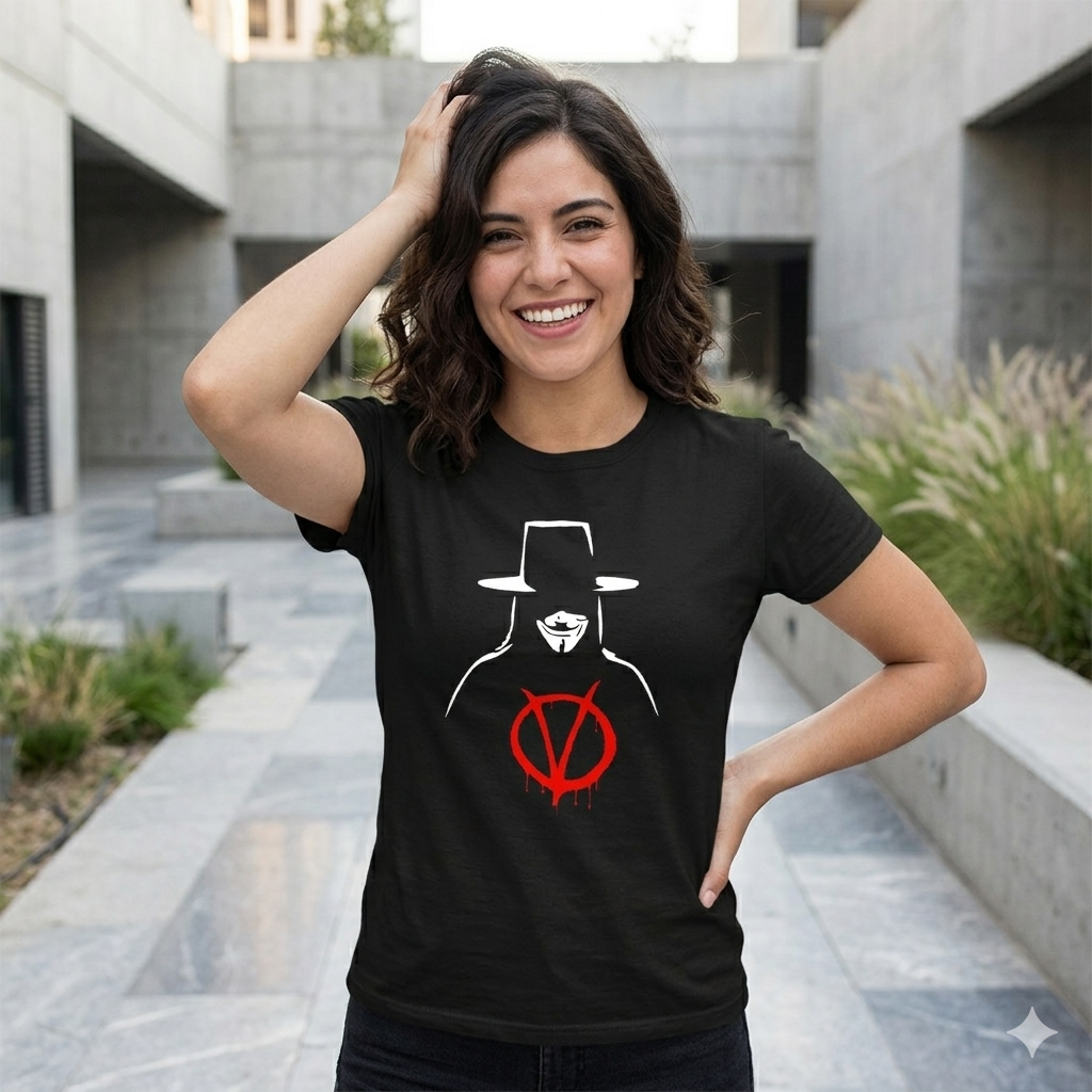 Polera Negra V de Vendetta Estampada 100% Algodón Estilo Películas-3