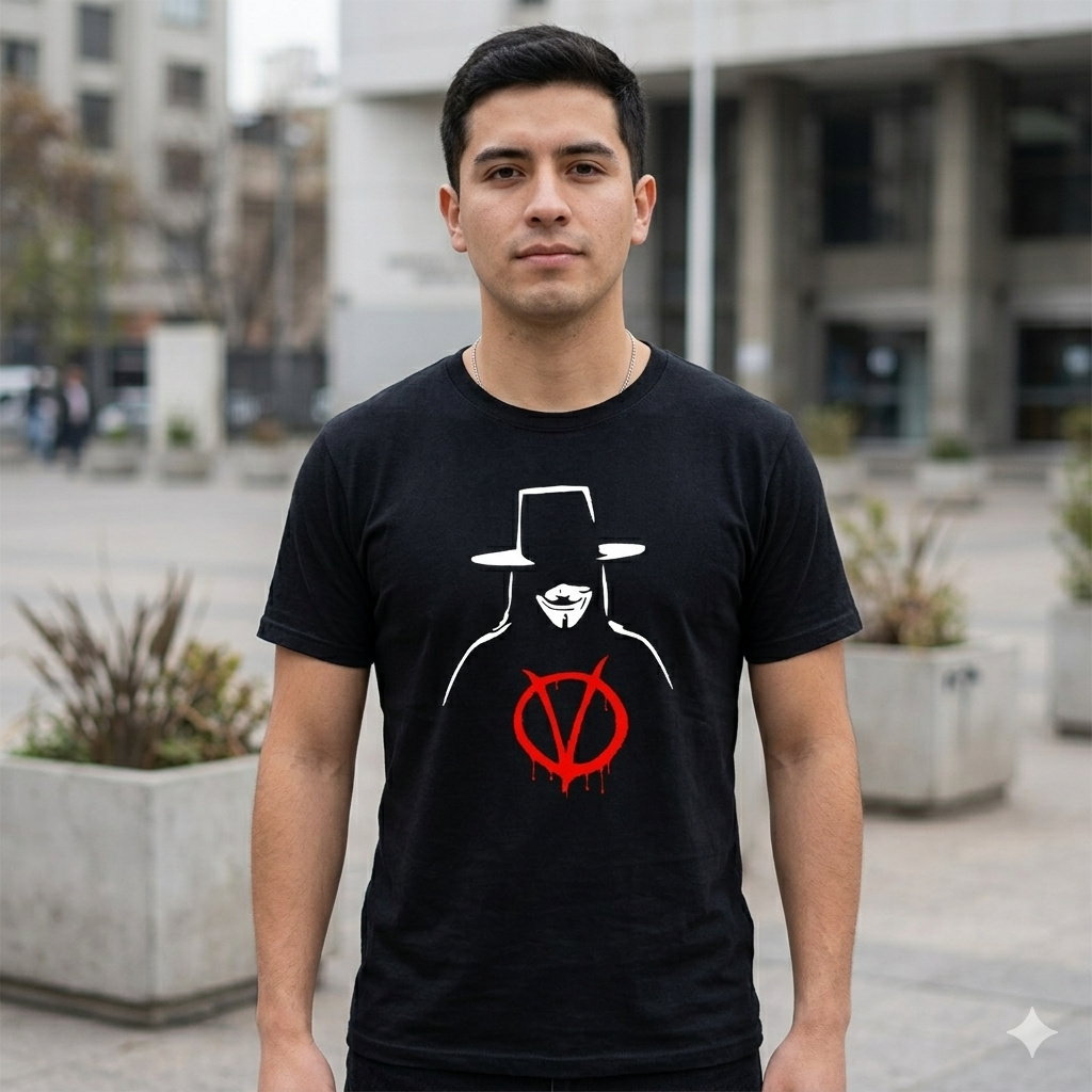 Polera Negra V de Vendetta Estampada 100% Algodón Estilo Películas-4