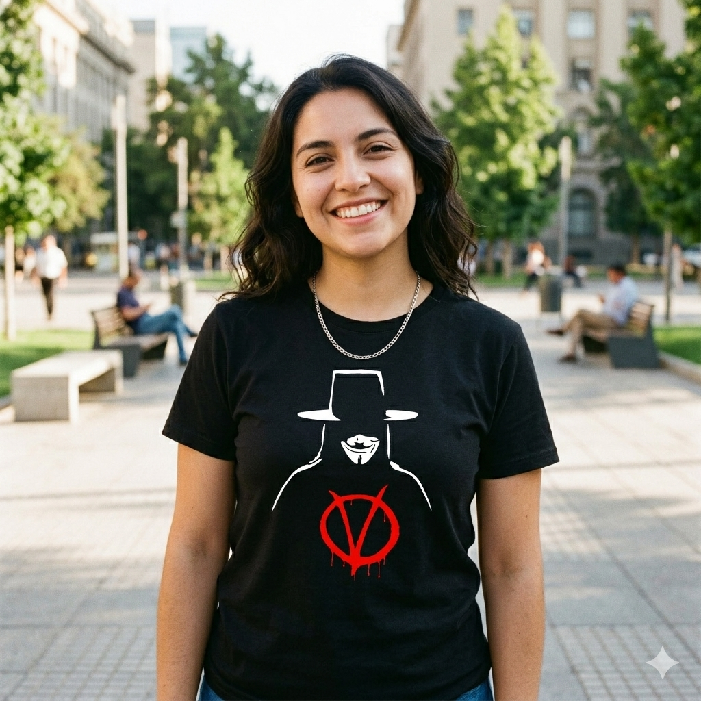 Polera Negra V de Vendetta Estampada 100% Algodón Estilo Películas-5
