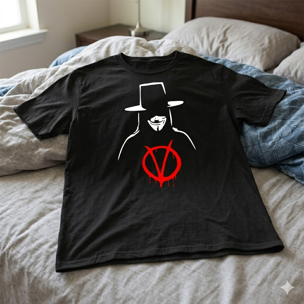 Polera Negra V de Vendetta Estampada 100% Algodón Estilo Películas-6